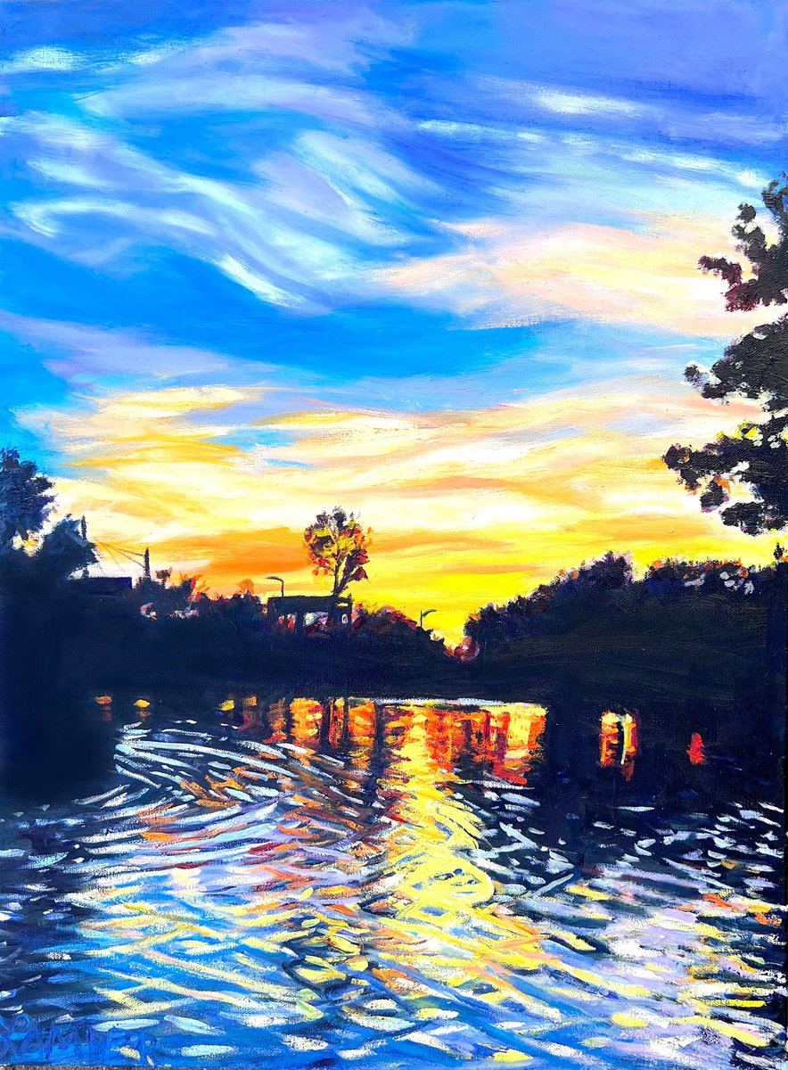 Expressive Cityscapes Oil Painting By Bonnie Lambert, 18 X 24, Cross Currents, Original Artwork