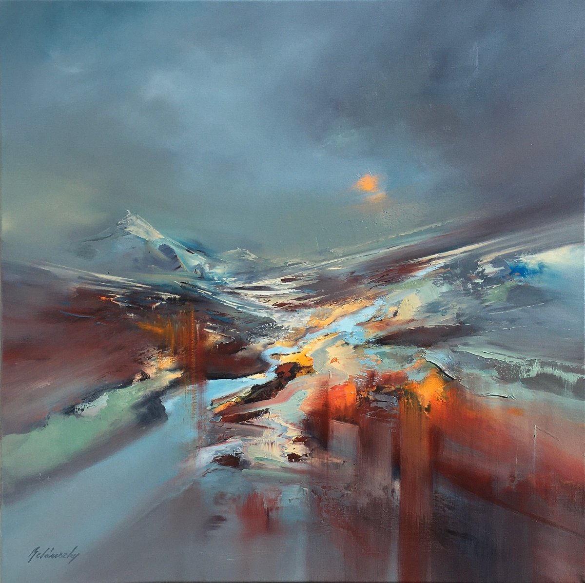 Abstract Landscape Oil Painting By Beata Belanszky Demko, 31 X 31, See The Rivers Flow, Original Artwork