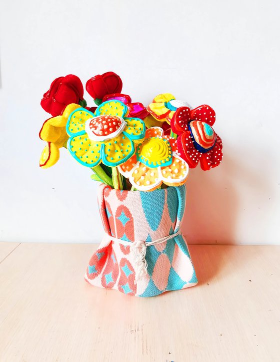 Plush velvet flowers in vase