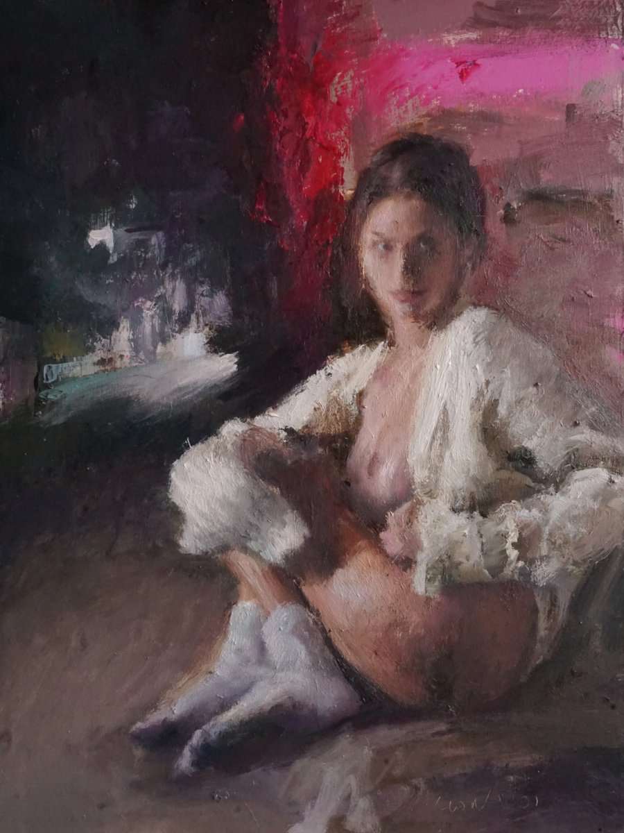 Oil Painting , End Of The Night By Manuel Leonardi, 12 X 16, Artwork For Sale On Artfinder
