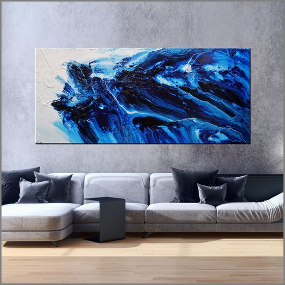 Coastal Existence 270cm x 120cm Blue White Textured Abstract Art