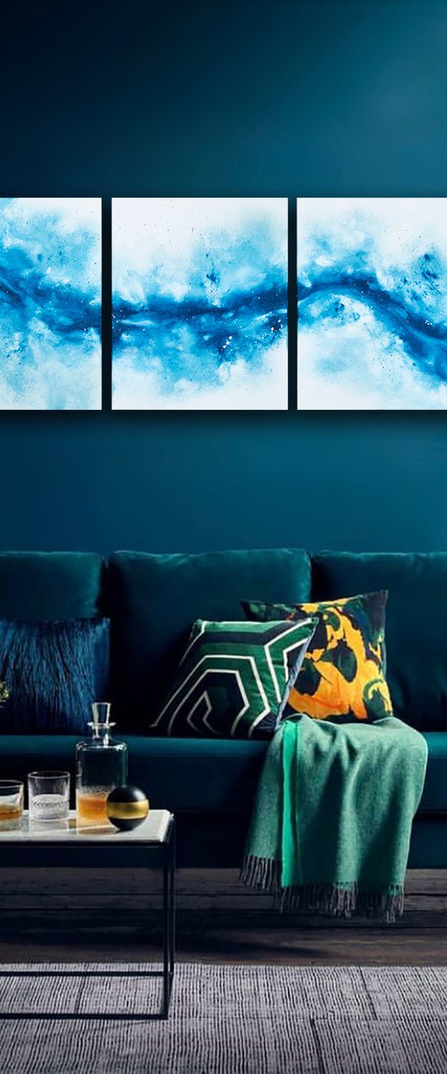 Symphony Blue Triptych by Carol Wood
