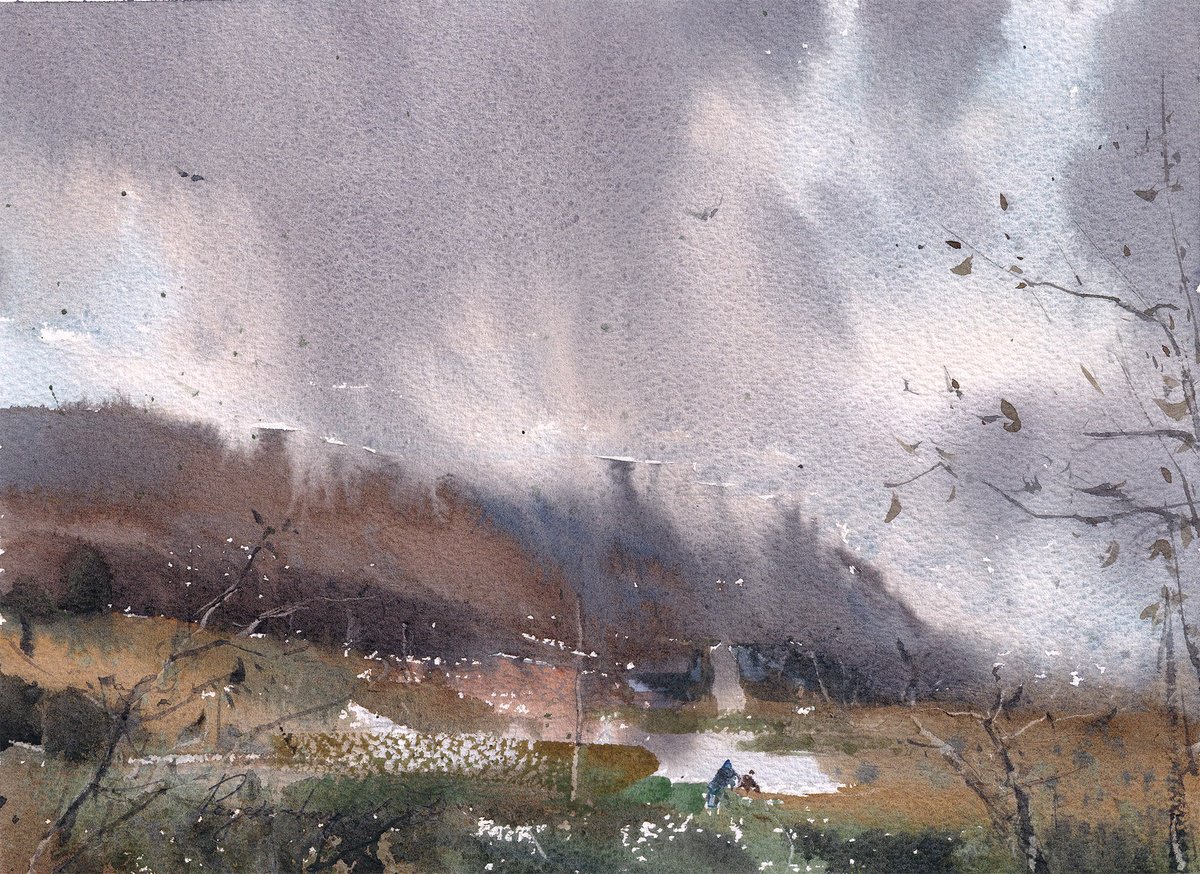 Impressionistic Landscape Watercolour By Yurii Prysiazhnyi, 12 X 9", Bay Wetlands Plein Air, Original Artwork