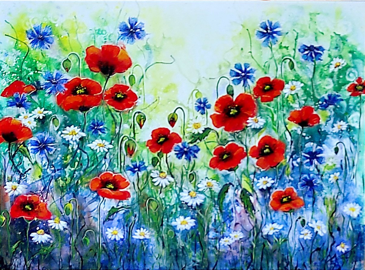 Impressionistic Botanical Acrylic Painting By Elena Kraft, 31 X 24, Summer Meadow, Original Artwork