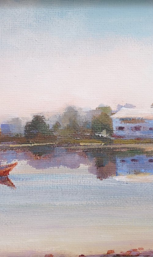 Rowing in foggy morning (5x7x0.1'') (framed 9x7x1") by Alexander Koltakov