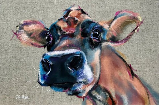 Blossom, Jersey Cow, Original Oil Painting on Linen Board