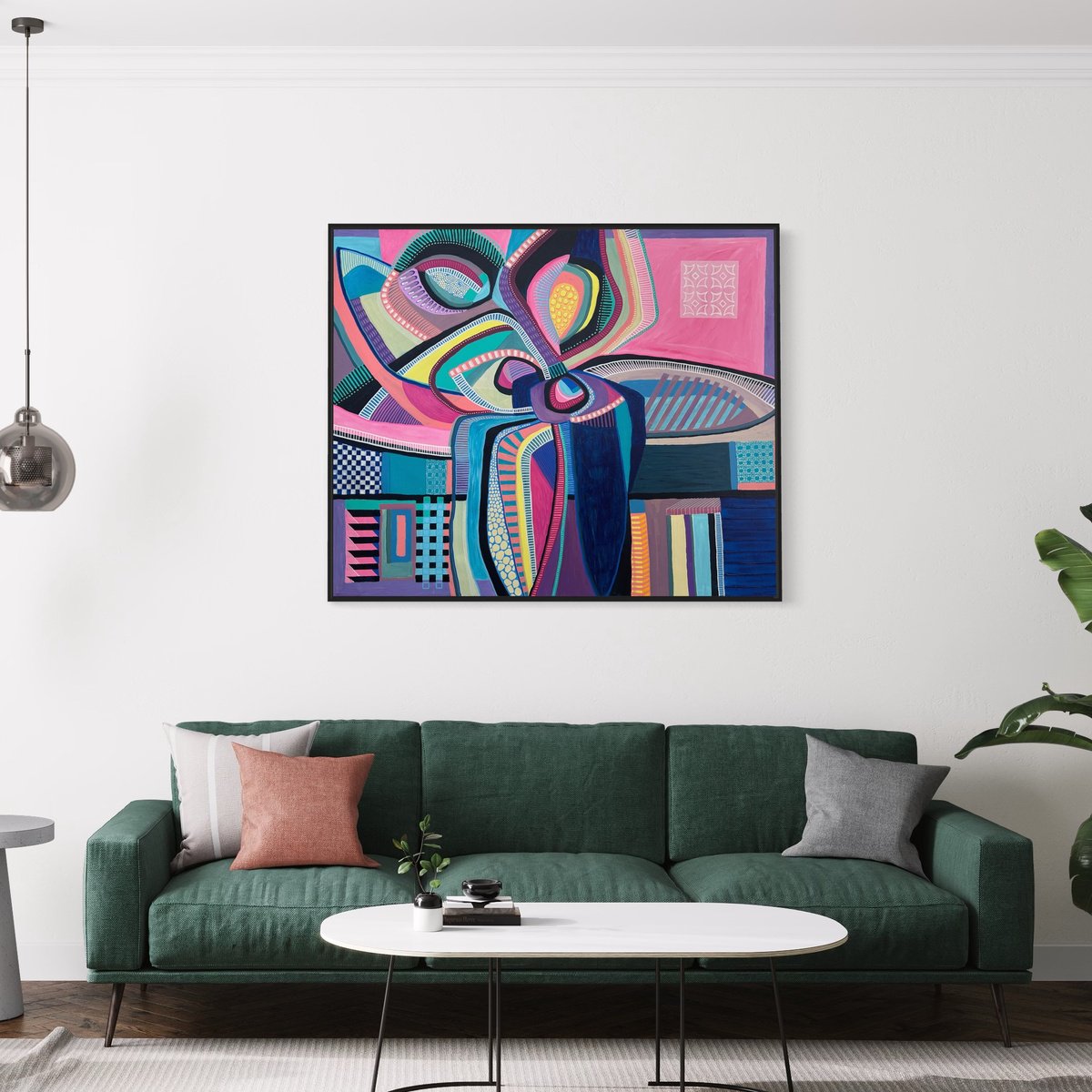 Abstract Acrylic Painting By Samantha Malone, 47 X 39", Fuchsia, Original Artwork