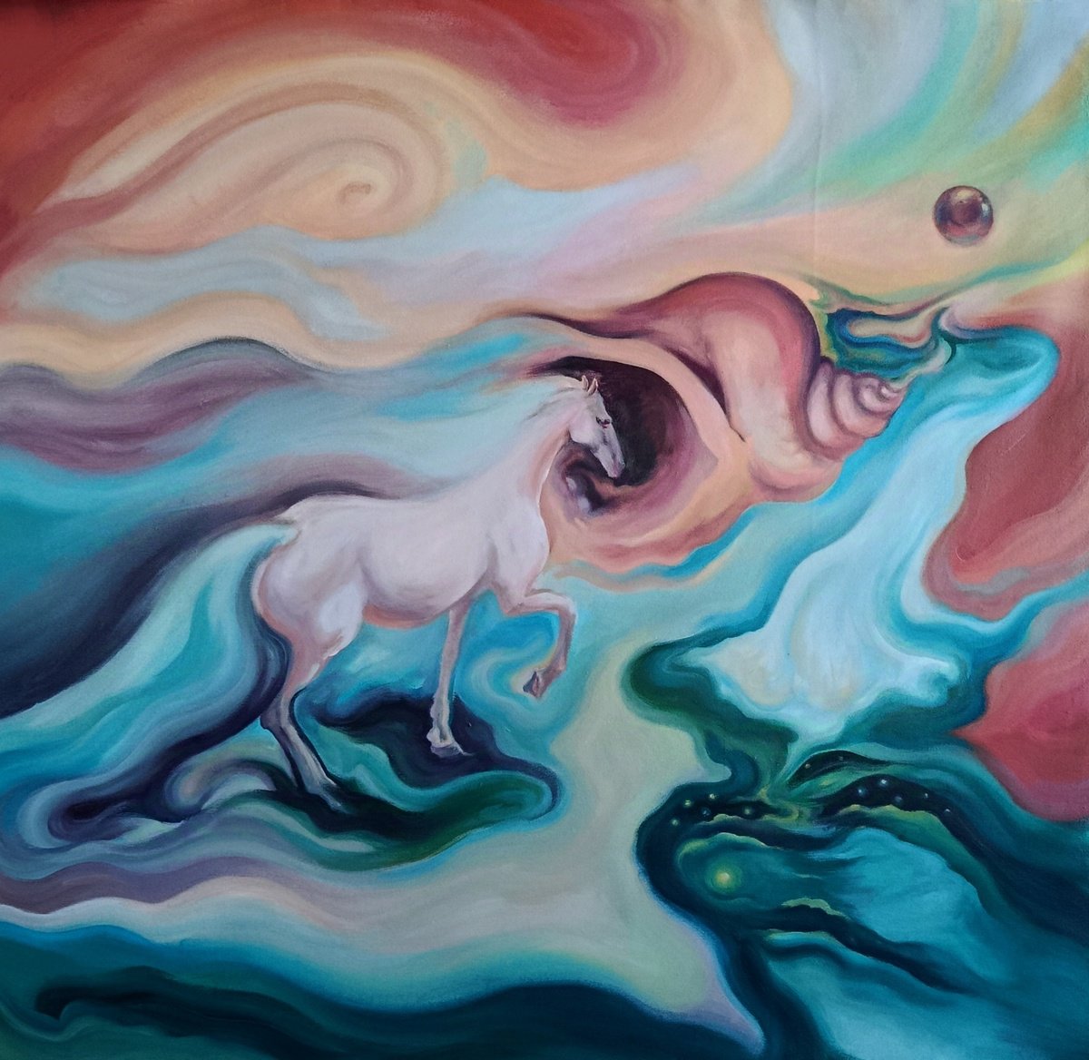 Expressive Animal Acrylic Painting By Tetiana Borys, 35 X 33", Dream, Original Artwork