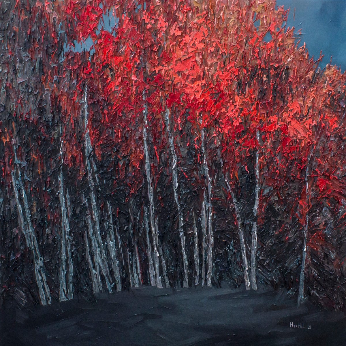 Expressive Landscape Oil Painting By Olena Horhol, 31 X 31", Fall (6), Original Artwork