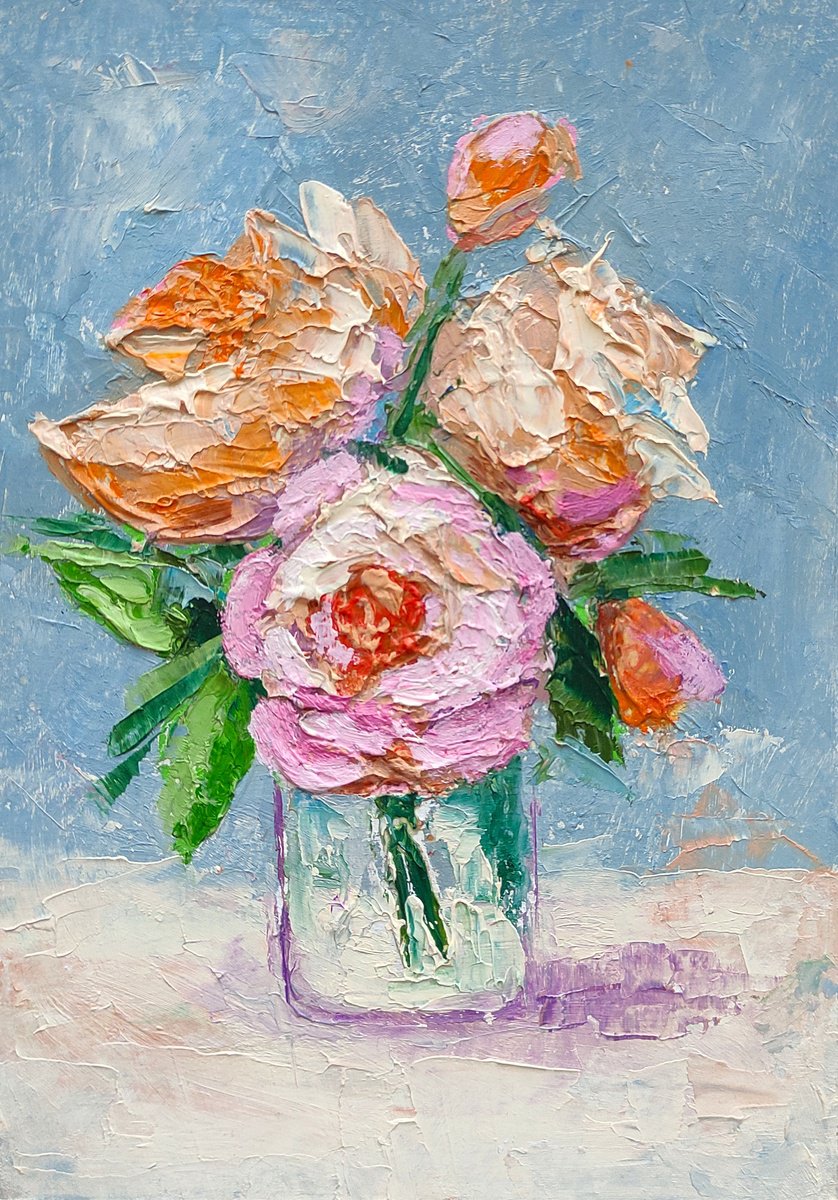 Bouquet Painting Original Art Pink Floral Artwork Flower Still Life Wall Art Impasto Small... by Yulia Berseneva