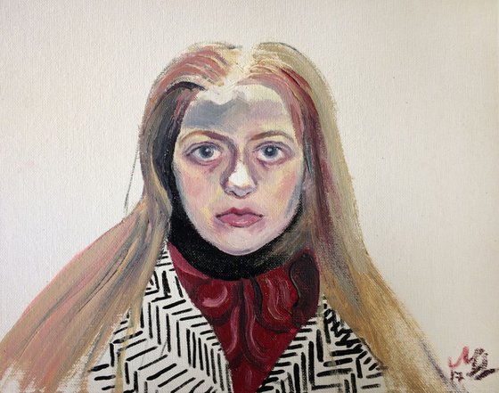 Self portrait in striped coat I