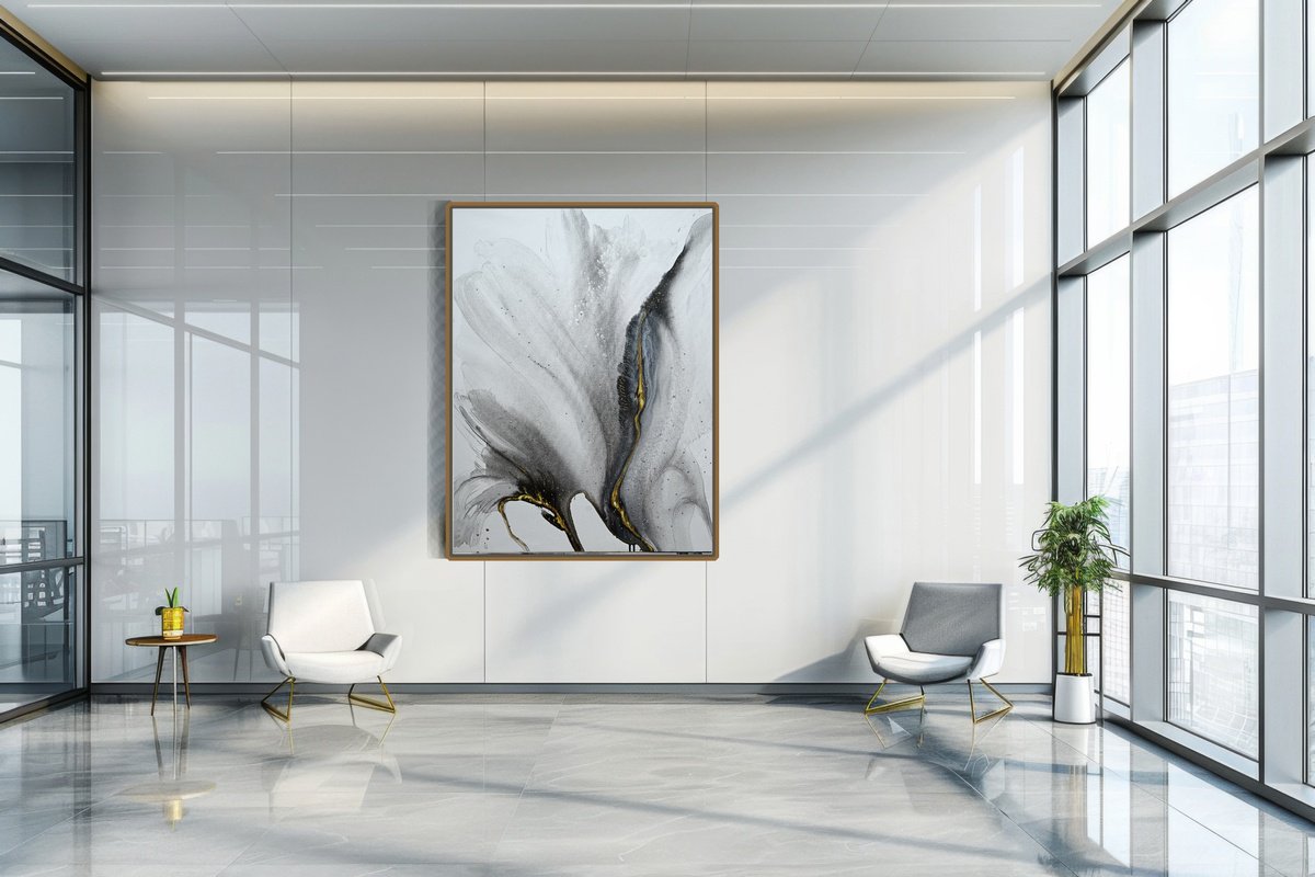 Geometric Abstract Painting By Vishalandra Dakur, 24 X 30", Golden Lake, Original Artwork