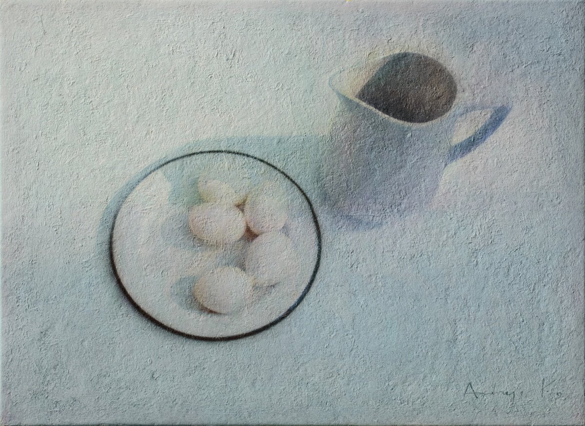 Photorealistic Still Life Acrylic Painting By Andrejs Ko, 22 X 16, Breakfast At Dawn, Original Artwork