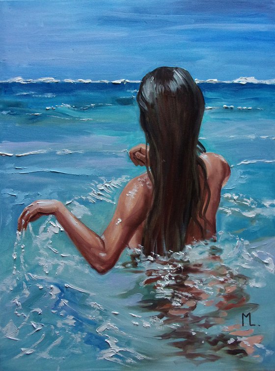 " BIG BLUE ... " original painting SEA summer GIFT sea swimming