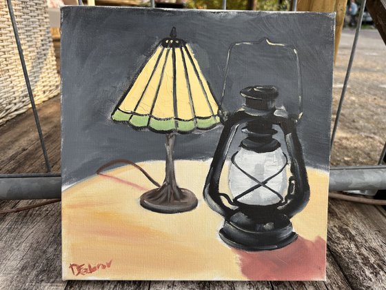 Two lamps, still life