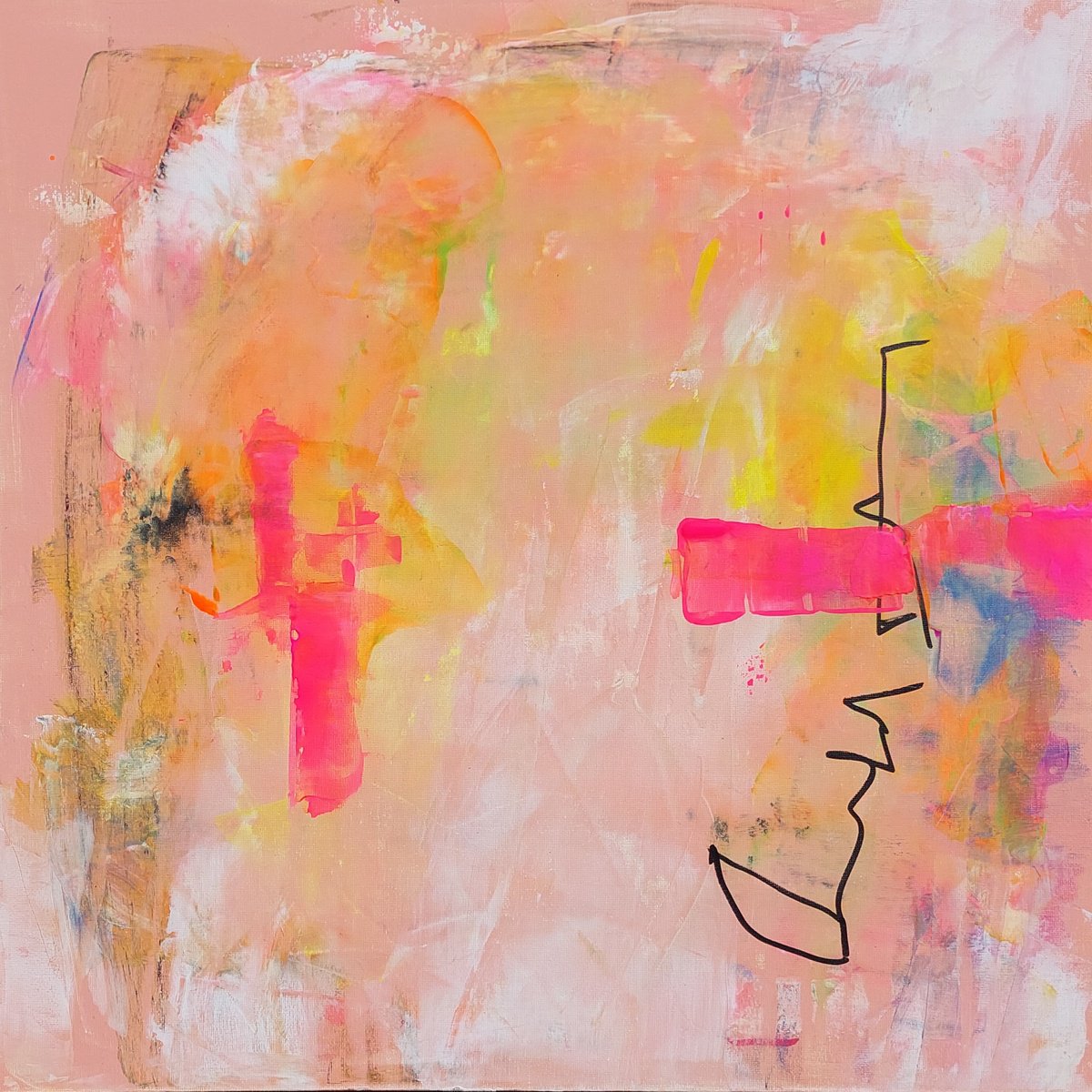 Abstract Acrylic Painting By Els Driesen, 20 X 20, Move On, Original Artwork