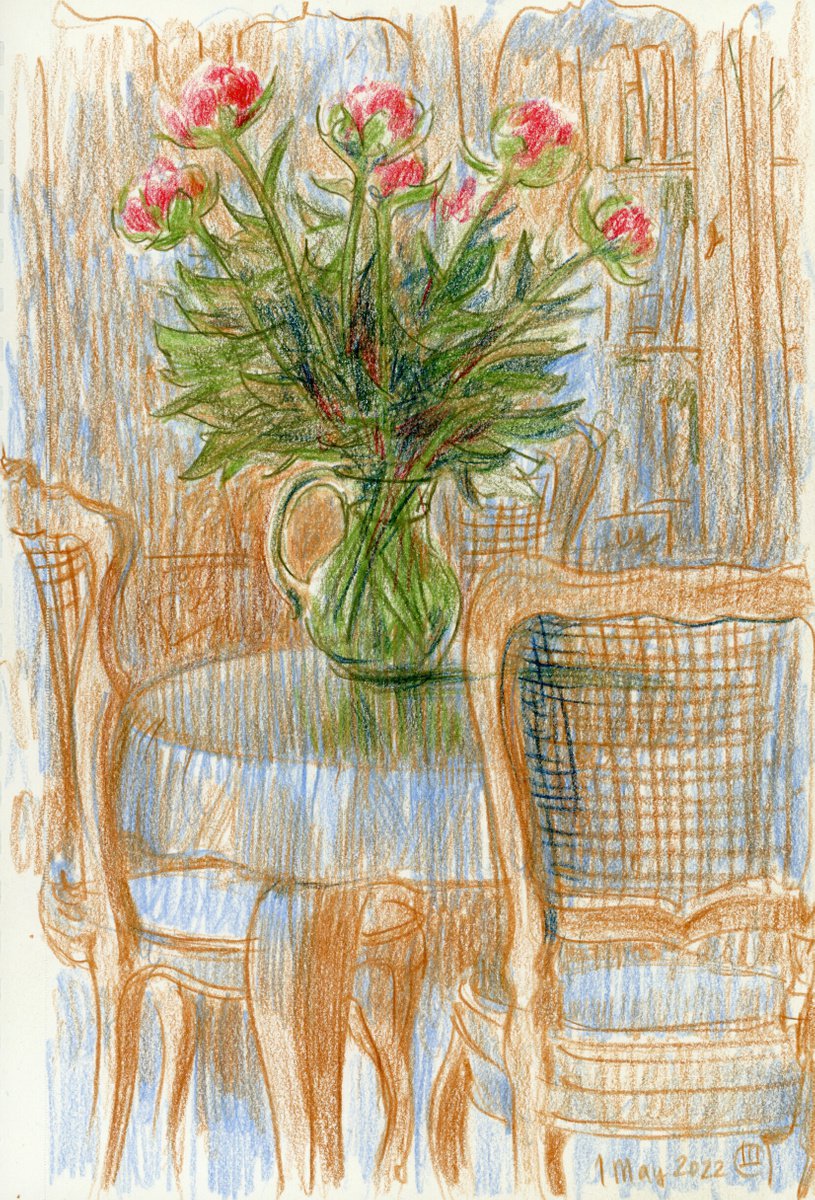 Interior with a bouquet of peonies by Tatyana Tokareva