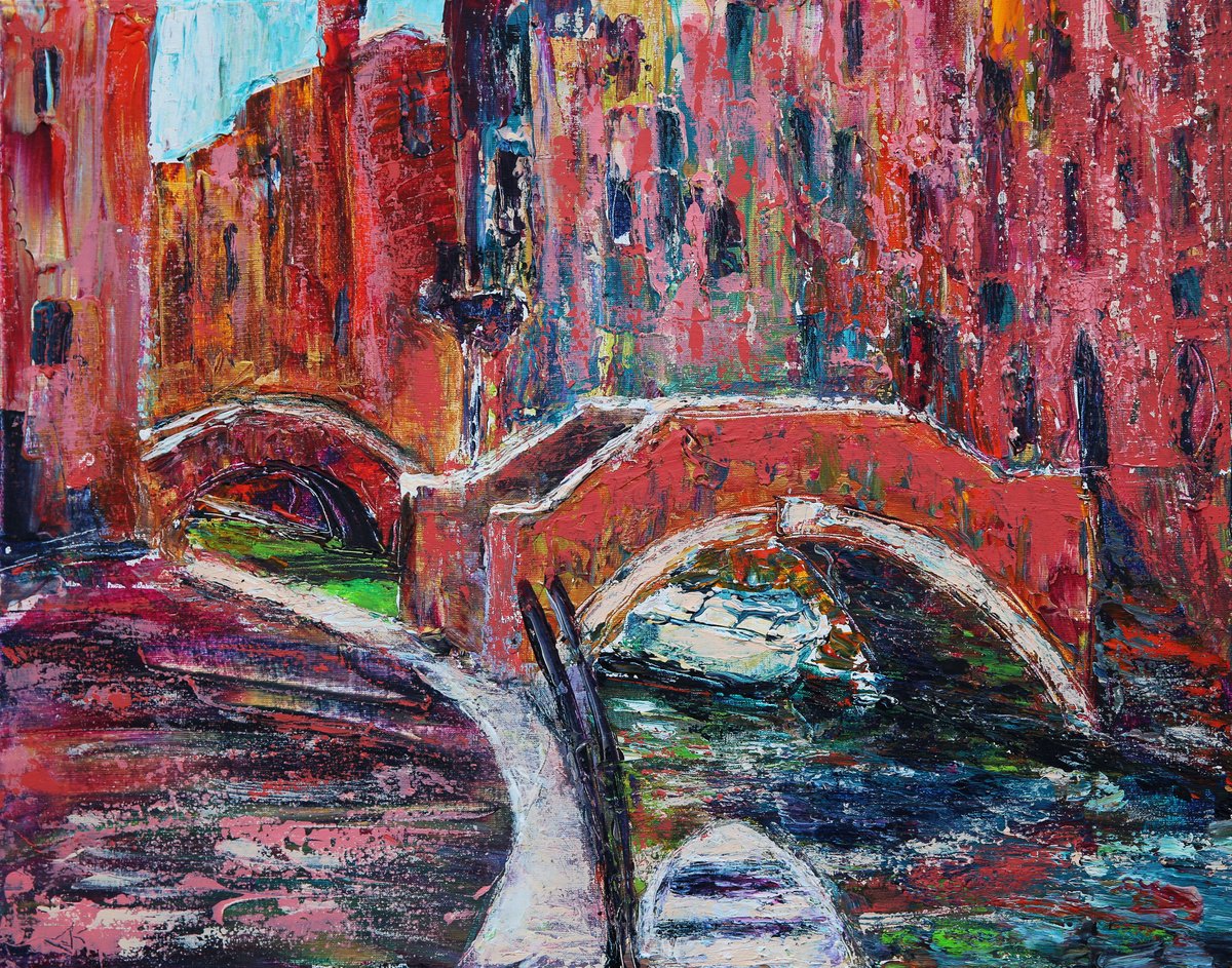 Impressionistic Cityscapes Acrylic Painting By Denys Kuvaiev, 20 X 16, Venice, Original Artwork