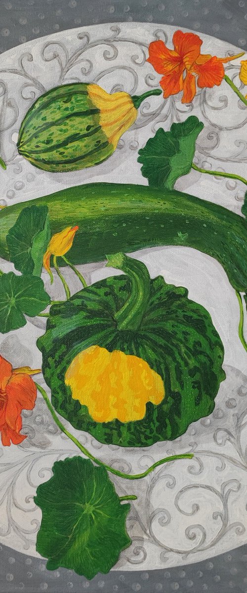 Courgette and two decorative pumpkins by Natalie Levkovska
