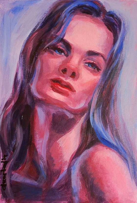 Original acrylic painting Blue Series Woman Portrait III