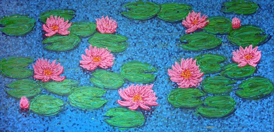 Pond with water lilies / ORIGINAL ACRYLIC PAINTING