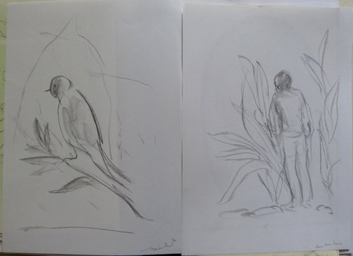 Man and Bird diptych, 29x21 cm by Frederic Belaubre