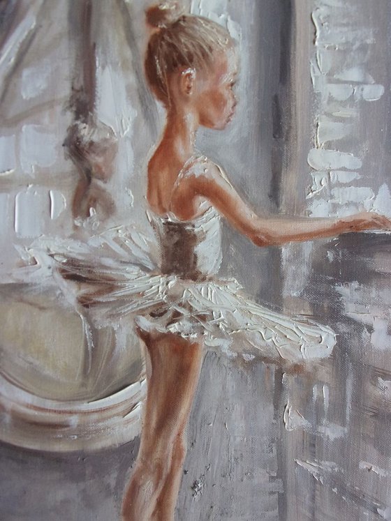 " IN THE LIGHT II "- ballerina liGHt ballet ORIGINAL OIL PAINTING, GIFT, PALETTE KNIFE