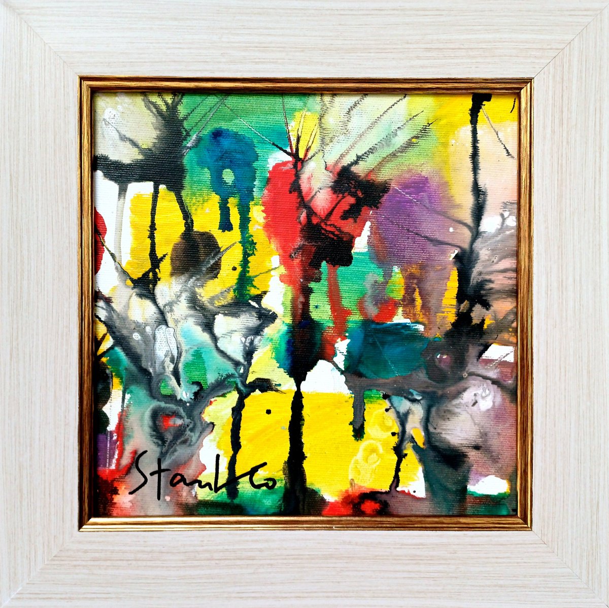 Abstract Acrylic Painting By Stanislav Bojankov, 11 X 11", Summer Rain-Xii, Original Artwork