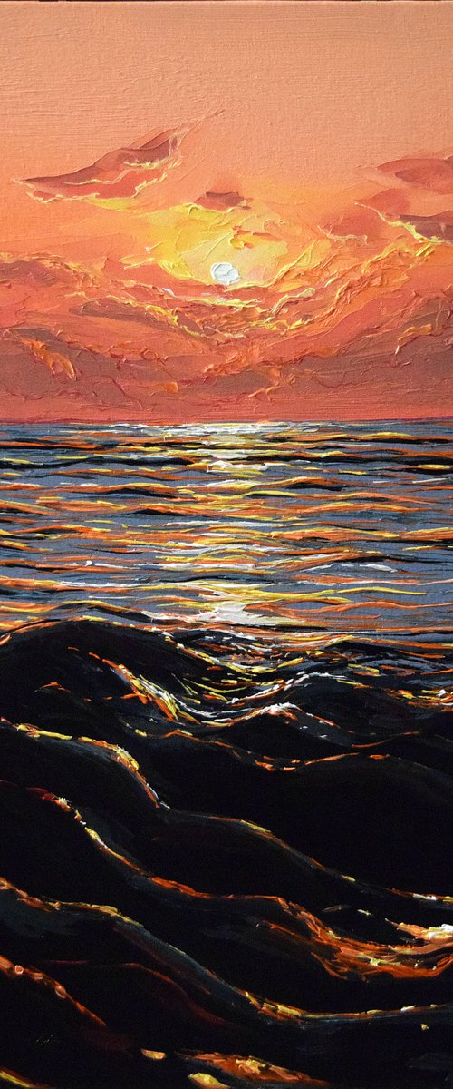 "Sweet Morning " 50 x 35 cm, Ready To Hang/ seascape/ sunset/sunrise/realism / photorealism/ romantic/ impressionism by Elena Adele Dmitrenko