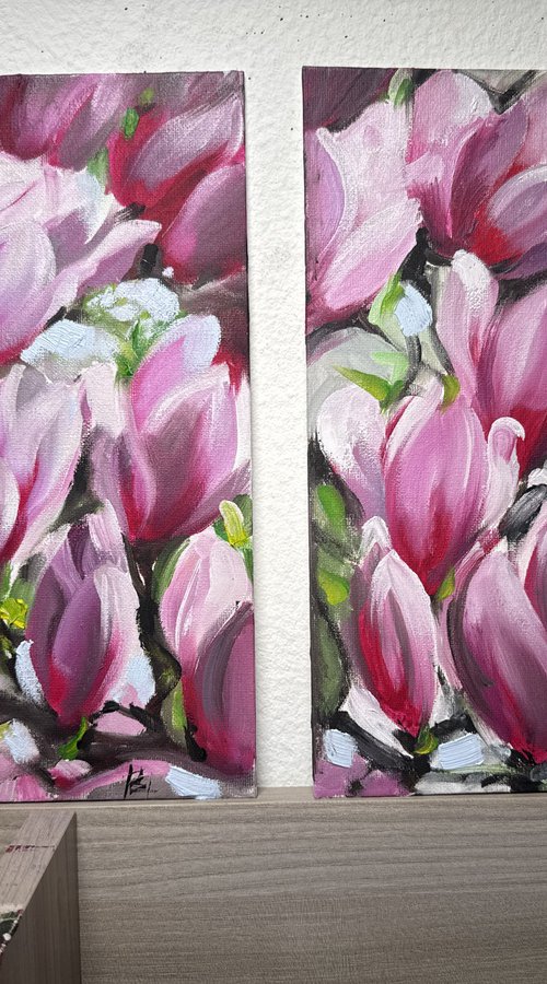 Magnolia diptych by Olena Hromova
