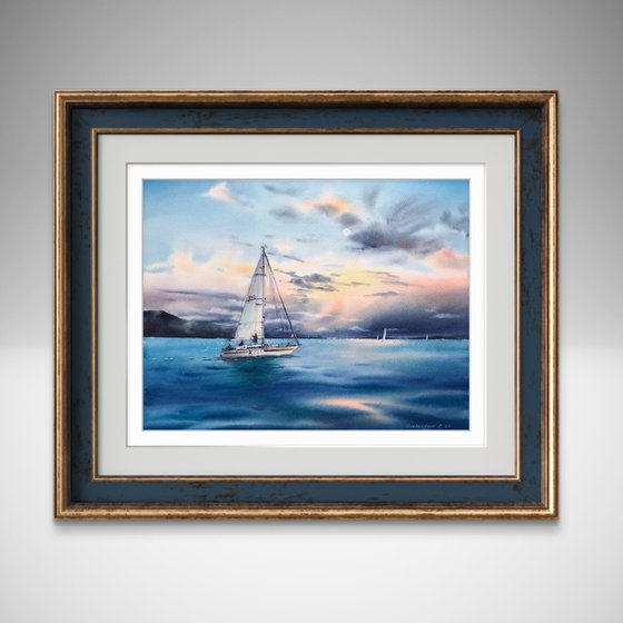 Yacht in the sea at sunset #5