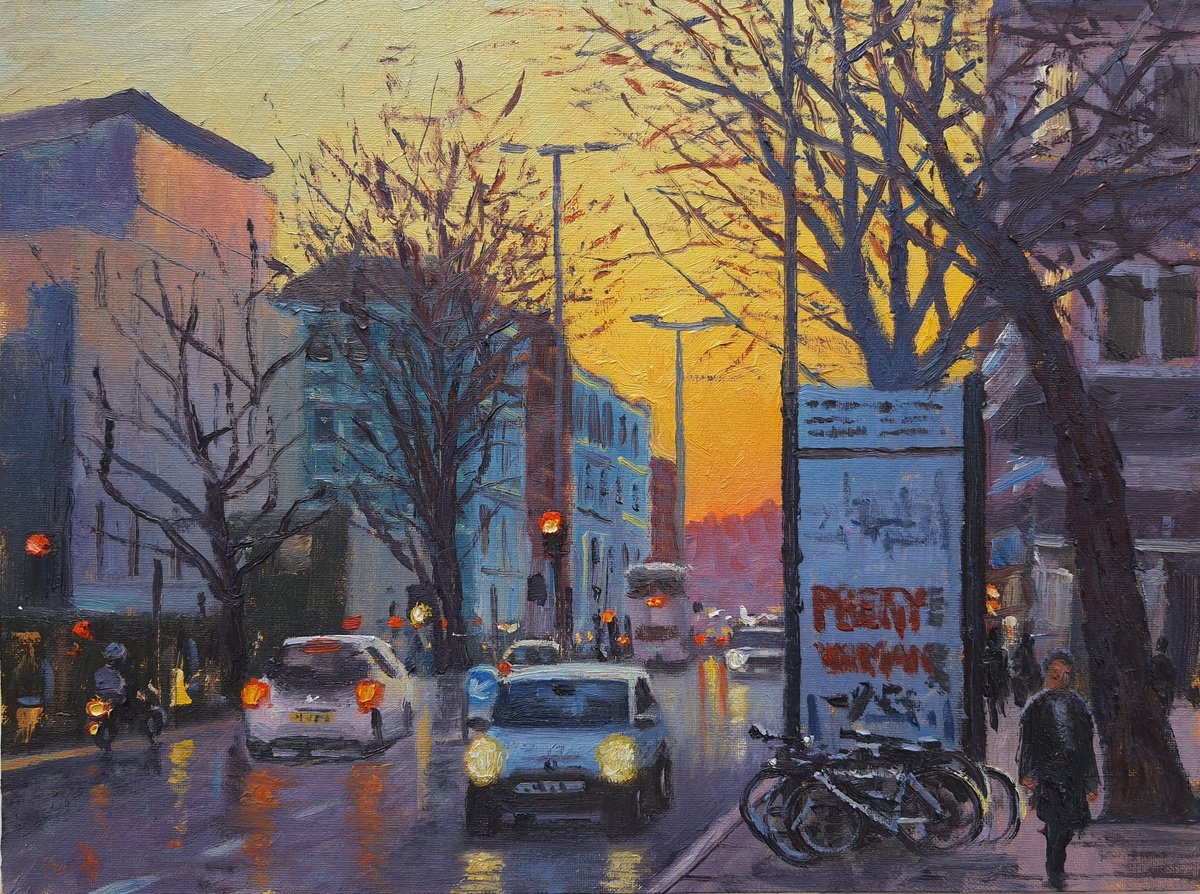 Impressionistic Cityscapes Oil Painting By Roberto Ponte, 16 X 12", King