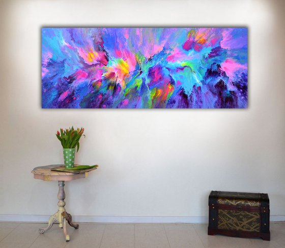 FREE SHIPPING - Happy Harmony IX - 150x60 cm - Big Painting XXXL - Large Abstract, Supersized Painting - Ready to Hang, Hotel Wall Decor