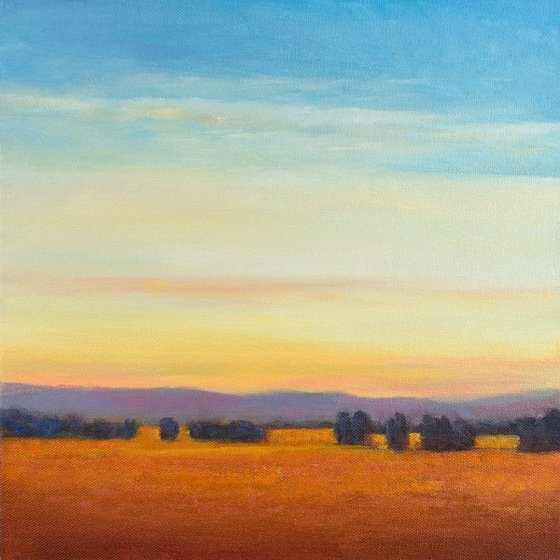 Warm Sunset impressionist blue sky landscape