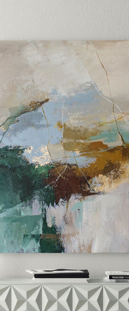 "Cliff" Green gray abstract acrylic art by Yana Sagan