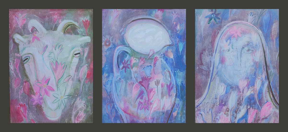 Impressionistic Portrait Acrylic Painting By Inna Pantelemonova, 59 X 28, Crocus Milk, Original Artwork