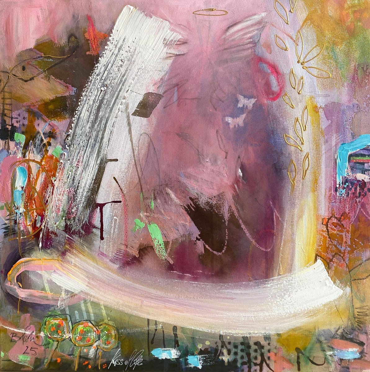 Organic Abstract Acrylic Painting By Bea Schubert, 24 X 24, Kiss Of Life No.1, Original Artwork