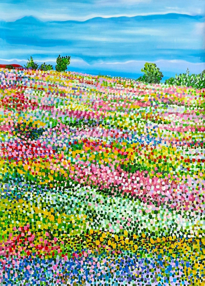 Impressionistic Landscape Acrylic Painting By Alexandra Djokic, 31 X 43, Spring Fields, Original Artwork