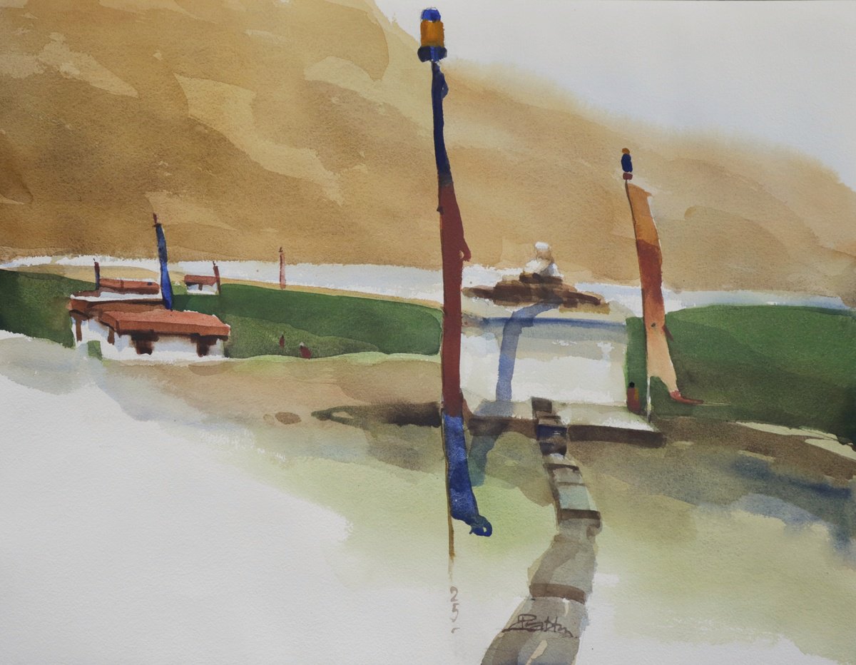 Impressionistic Landscape Watercolour By Prashant Prabhu, 24 X 18", Fluttering Heritage, Original Artwork