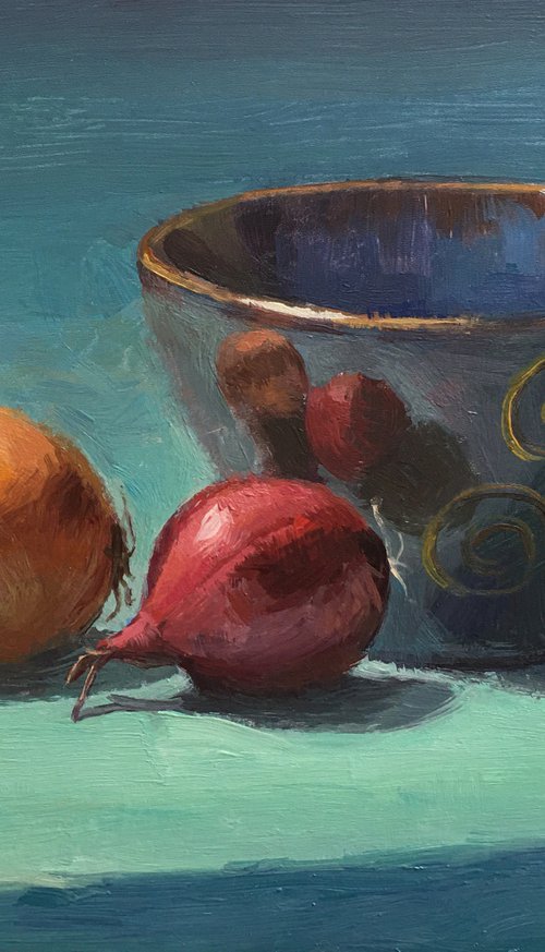 Still Life with Onions (framed) by Ling Strube