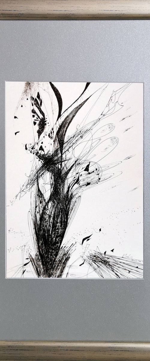 Framed spontaneous vibrating lines enigmatic still life by O KLOSKA by Kloska Ovidiu