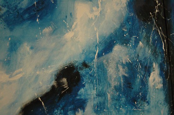 "Back In Blue". X Large panoramic abstract 200 x 70 cm. Diptych.