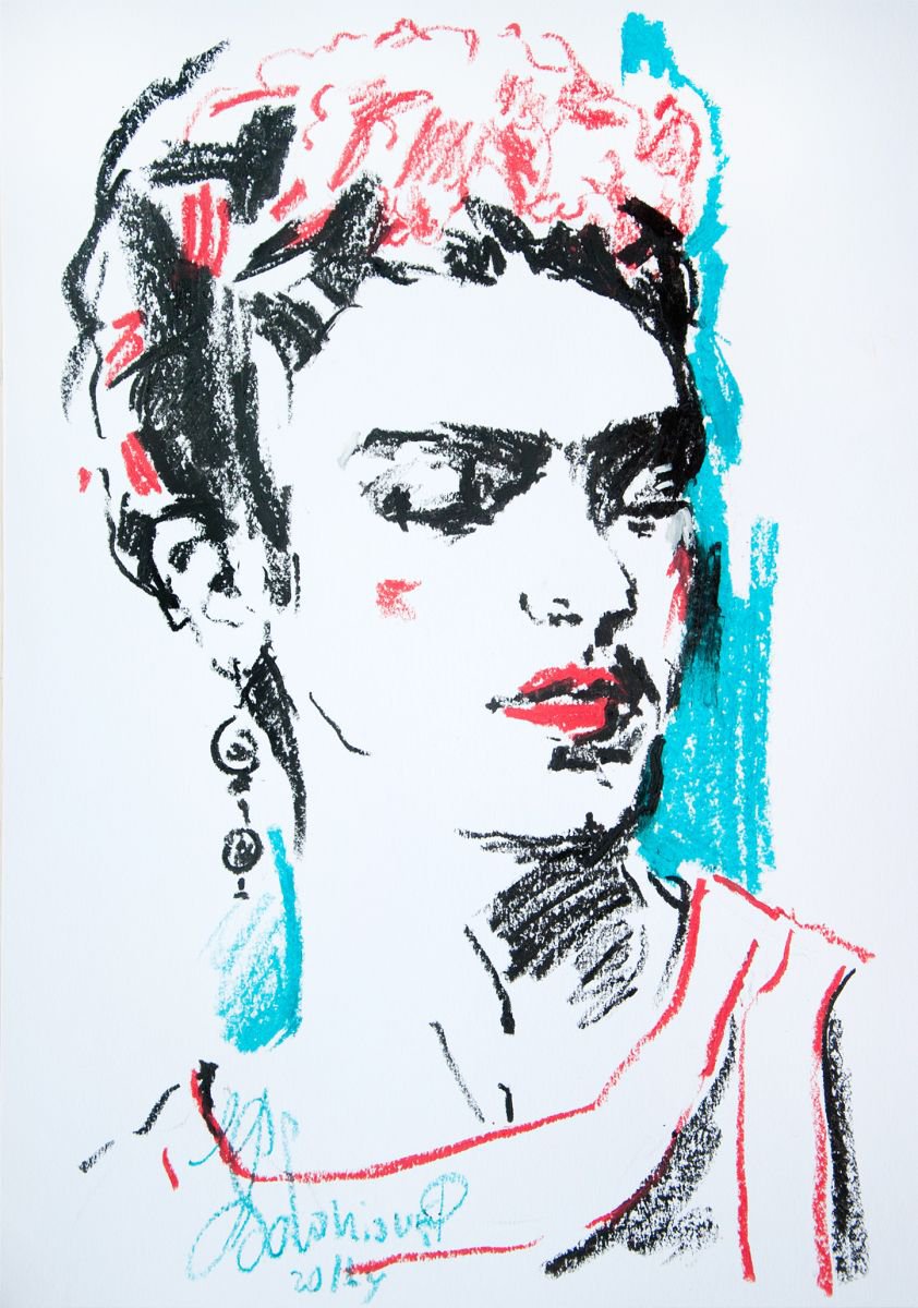 Frida#1 Oil pastel drawing 30x42cm by Daria Yablon-Soloviova