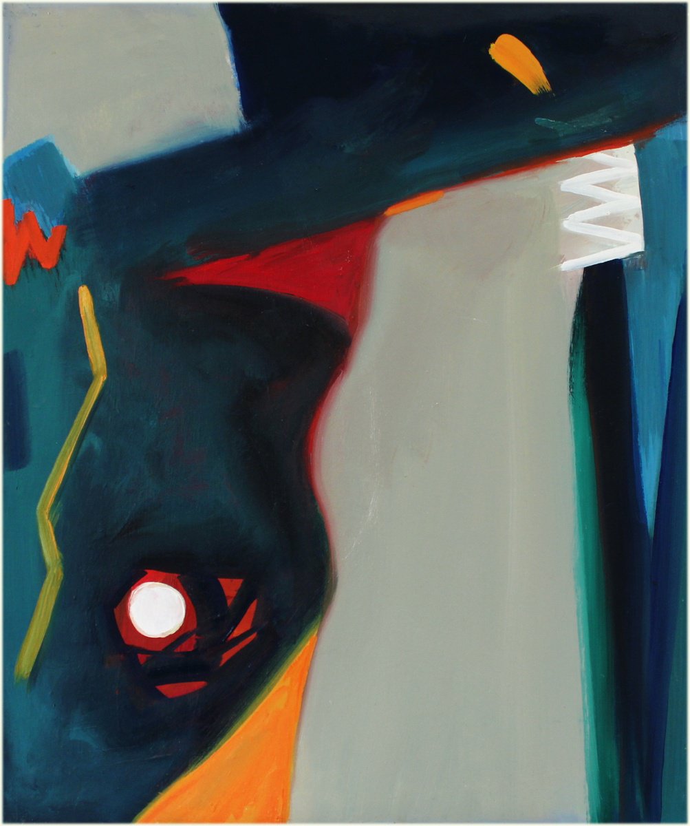 Expressive Abstract Oil Painting By Victorine Follana, 20 X 24", Le Triangle Rouge, Original Artwork