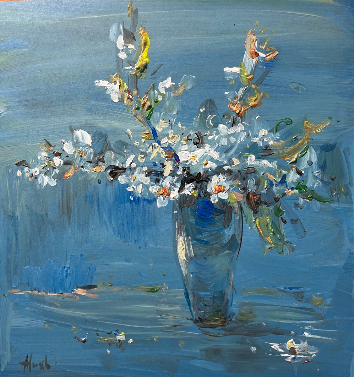 Impressionistic Botanical Acrylic Painting By Altin Furxhi, 15 X 16, Primavera, Original Artwork