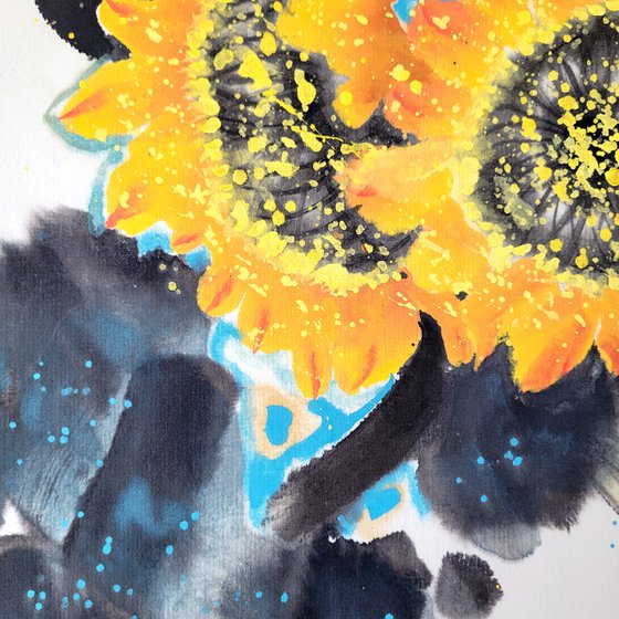 Sunny sunflowers - Oriental Chinese Ink Painting