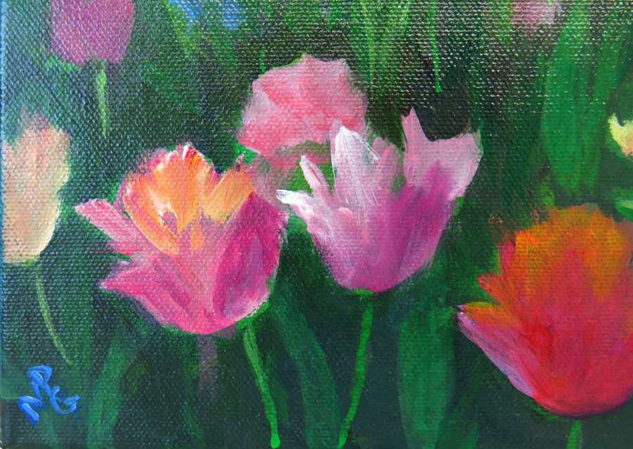 Tulip time in Monet`s Garden. Acrylic painting by Maureen Greenwood ...