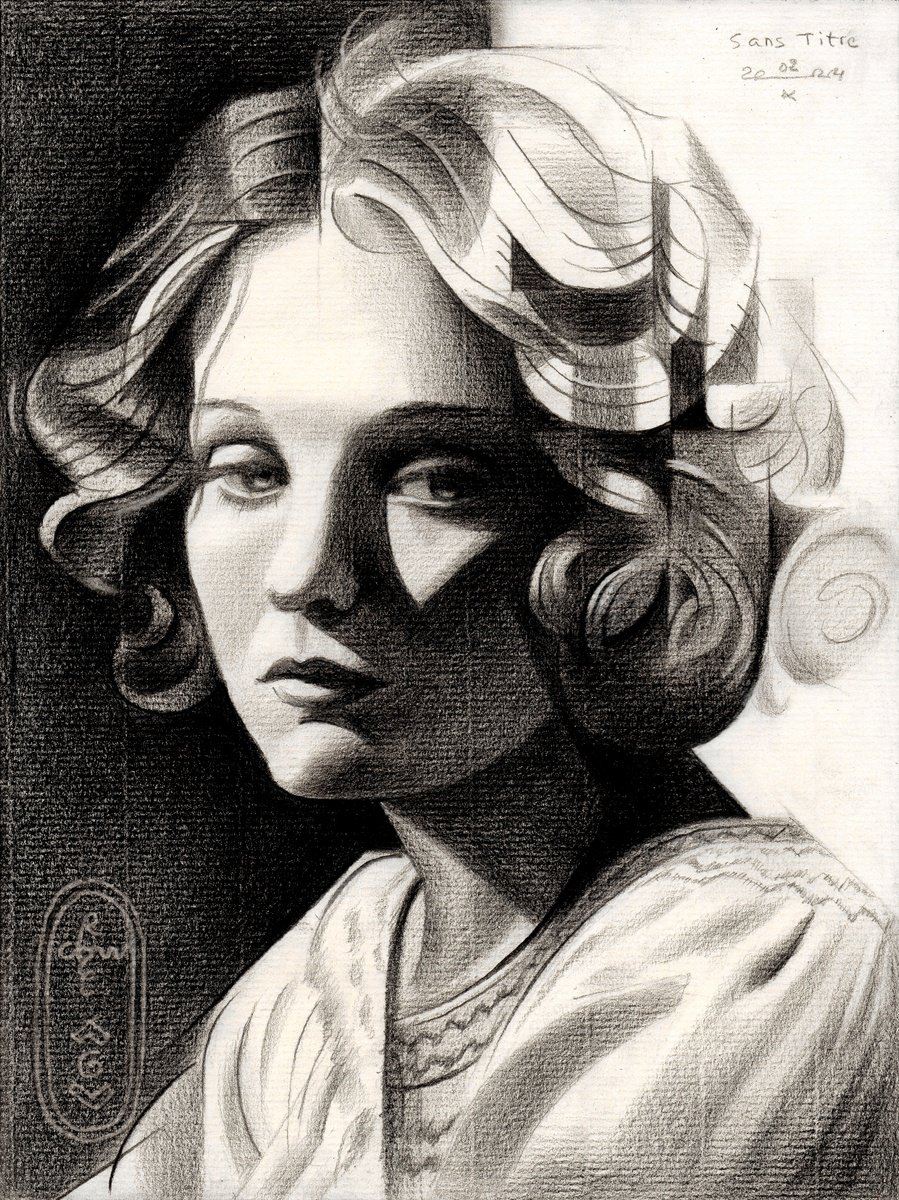 Geometric Portrait Pencil Drawing By Corne Akkers, 8 X 11, Sans Titre - 02-10-24, Original Artwork