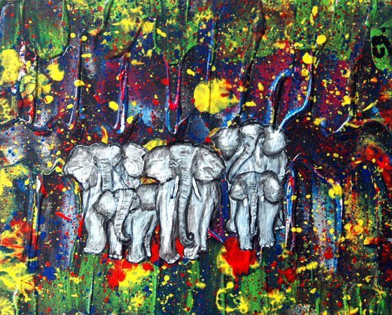 Elephants on confetti