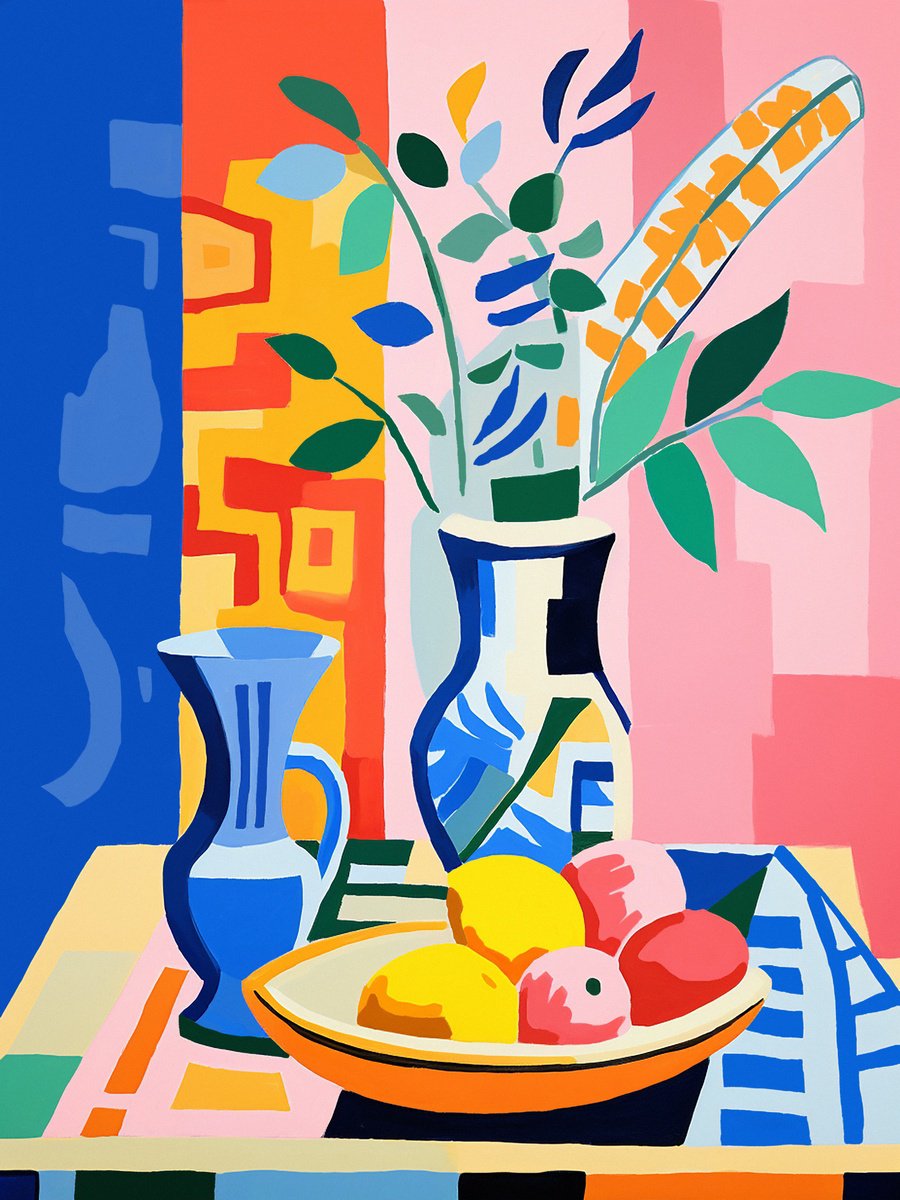 Illustrative Still Life Acrylic Painting By Kosta Morr, 24 X 31", Abstract Still-Life Xxv, Original Artwork